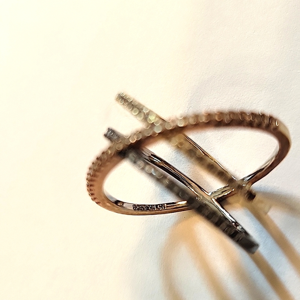CZ pave tri-tone X ring - Picture 2 of 5